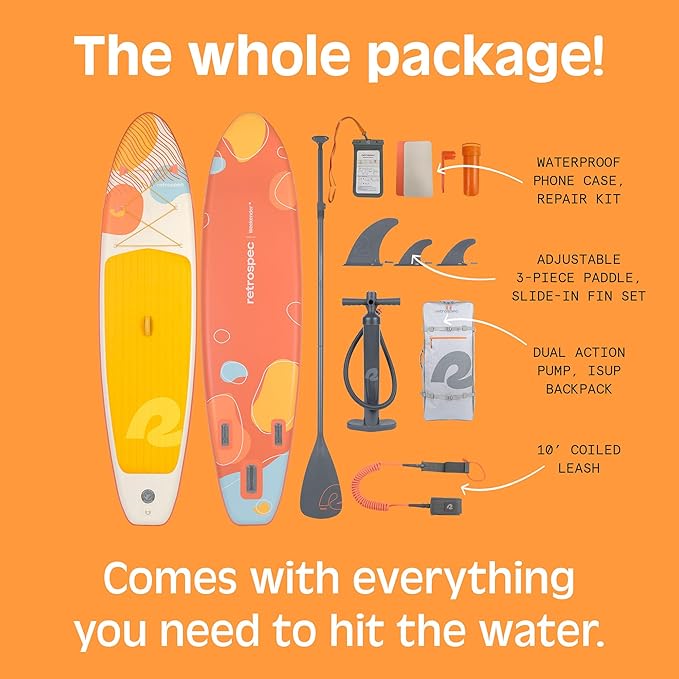 Retrospec Weekender Inflatable Stand Up Paddle Board Includes Paddle, Pump, and Accessories 10’6” Lightweight iSUP, Puncture Resistant Inflatable Paddle Board for Adults-StrideForce Fitness