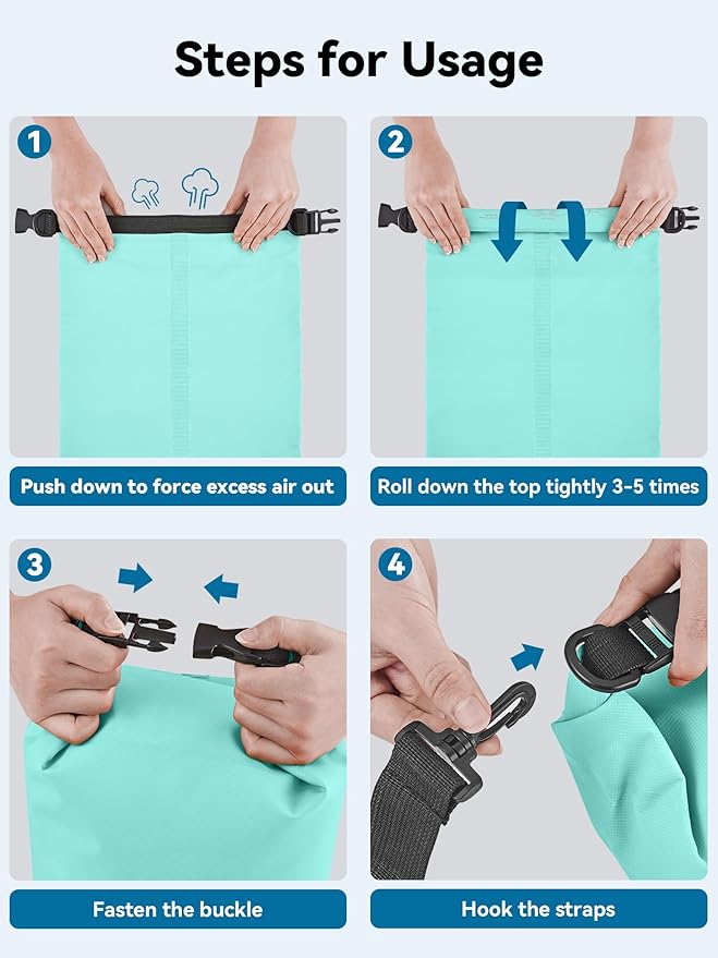 HEETA Waterproof Dry Bag for Women Men(Upgraded Version) 5L/10L/20L/30L/40L Roll Top Lightweight Dry Storage Bag Backpack with Emergency Whistle for Travel, Swimming, Boating, Kayaking, Camping, Beach-StrideForce Fitness