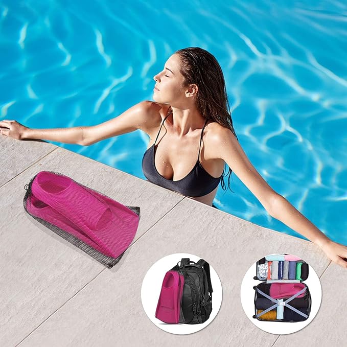 Gintenco Swim Fins, Kids Swim Training Fins for Lap Swimming, Travel Size Flippers with Mesh Bag, Silicone Swimming Fins for Kids Teens Adults Women Men-StrideForce Fitness