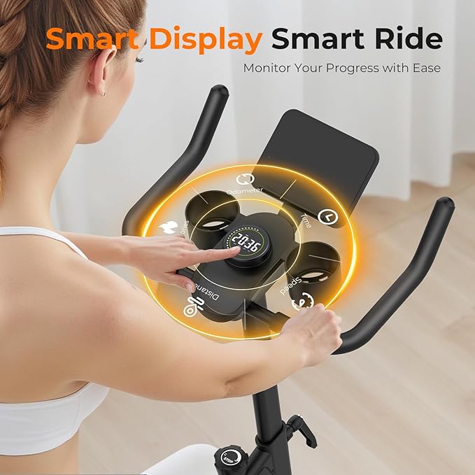 OWLSKY Exercise Bike with APP, Magnetic Resistance Indoor Cycling Bike, 300 lbs Capacity Quiet Stationary Bike for Home Gym Cardio Workout, Adjustable Seat & Tablet Holder-StrideForce Fitness