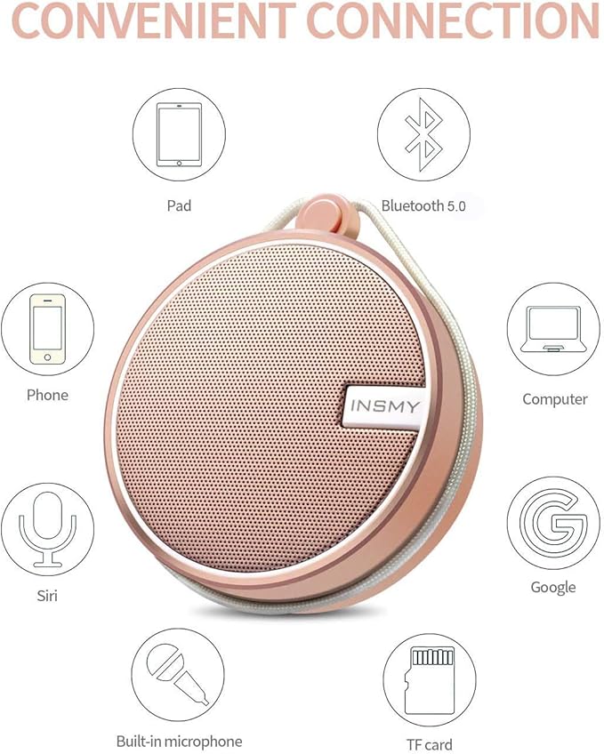 INSMY C12 IPX7 Waterproof Shower Bluetooth Speaker, Portable Small Speaker, Speakers Bluetooth Wireless Loud Clear Sound Support TF Card Suction Cup for Outdoor Kayak Canoe Beach Gift (Cashmere Pink)-StrideForce Fitness