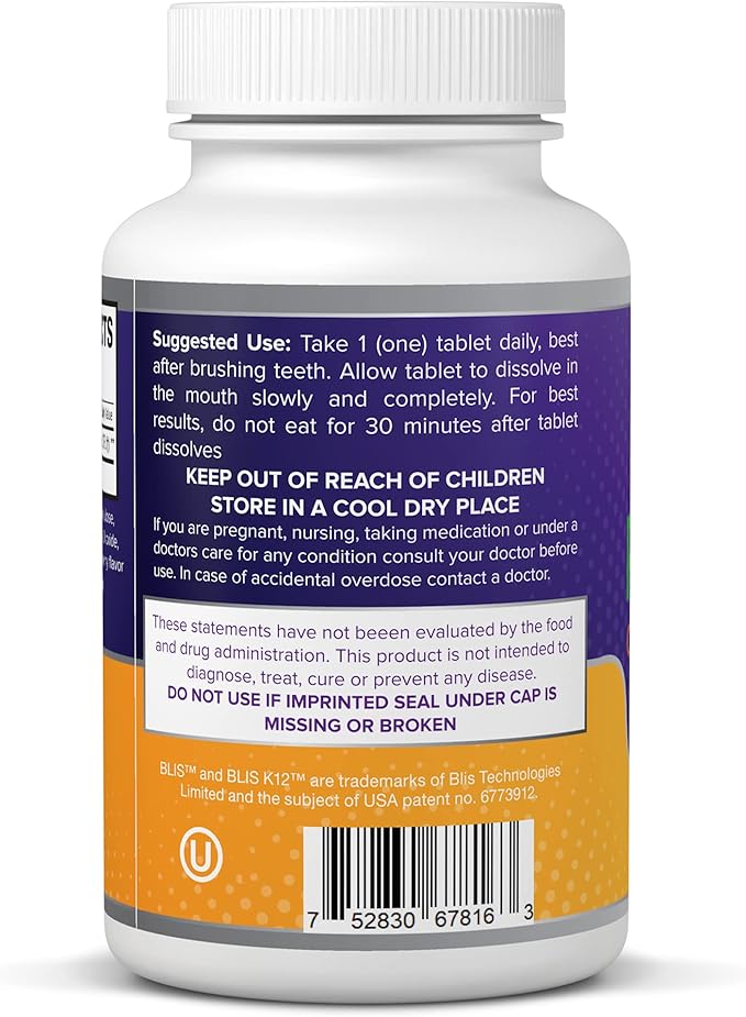 Oral Probiotic Supplement with BLIS K12 4 Billion CFU - Now Dairy Free 60 Day Supply Bottle for Bad Breath, Strep, Cavities, Gum Oral and Dental Health - Sugar Free - USA Made - 60 Count