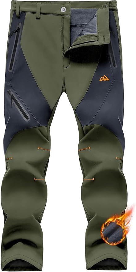 MAGCOMSEN Men's Snow Ski Pants Fleece Lined Water Resistant Winter Pants with 4 Zip Pockets for Snowboard Hiking Outdoor