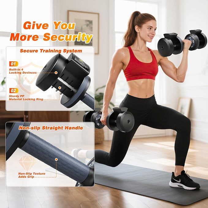 XDDIAS Adjustable Dumbbell Set of 2, 25/55/80LB Dumbbell Set-1Sec Adjustable Weights-5/10 in 1 Free Weights Dumbbells Set with Effortless Tray/No-Slip Handle-Compact Size for Women/Men at Home Gym-StrideForce Fitness