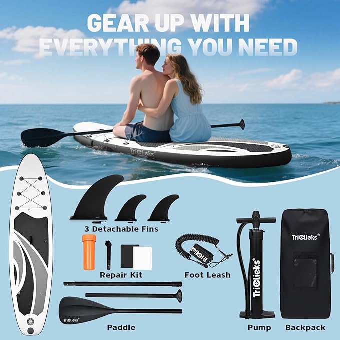 10' Inflatable Stand Up Paddle Board, Ultra-Light Wide Yoga Board for All Skill Levels with Premium SUP Paddleboard Accessories, 84L Waterproof Bag, Non-Slip Comfort Deck for Youth & Adults-StrideForce Fitness