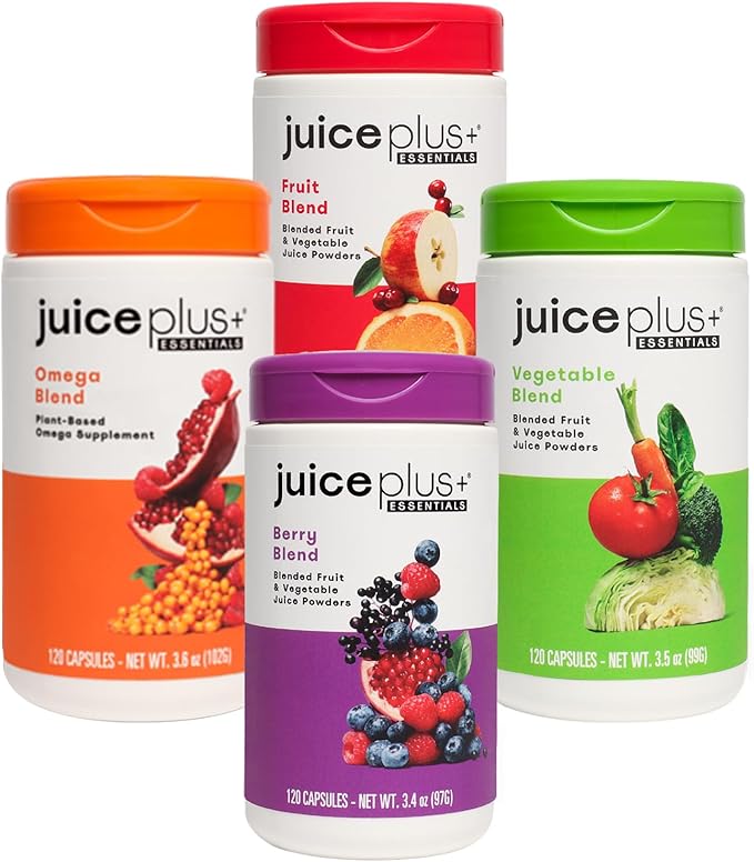 Juice Plus+ Fruit, Vegetable, Berry & Omega Blend Capsules - Nutrition from 30 Fruits, Vegetables & Berries + Plant-Based Omega Fatty Acids - 4 Bottles (60 Servings Each)-StrideForce Fitness