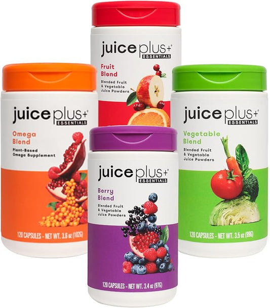 Juice Plus+ Fruit, Vegetable, Berry & Omega Blend Capsules - Nutrition from 30 Fruits, Vegetables & Berries + Plant-Based Omega Fatty Acids - 4 Bottles (60 Servings Each)-StrideForce Fitness