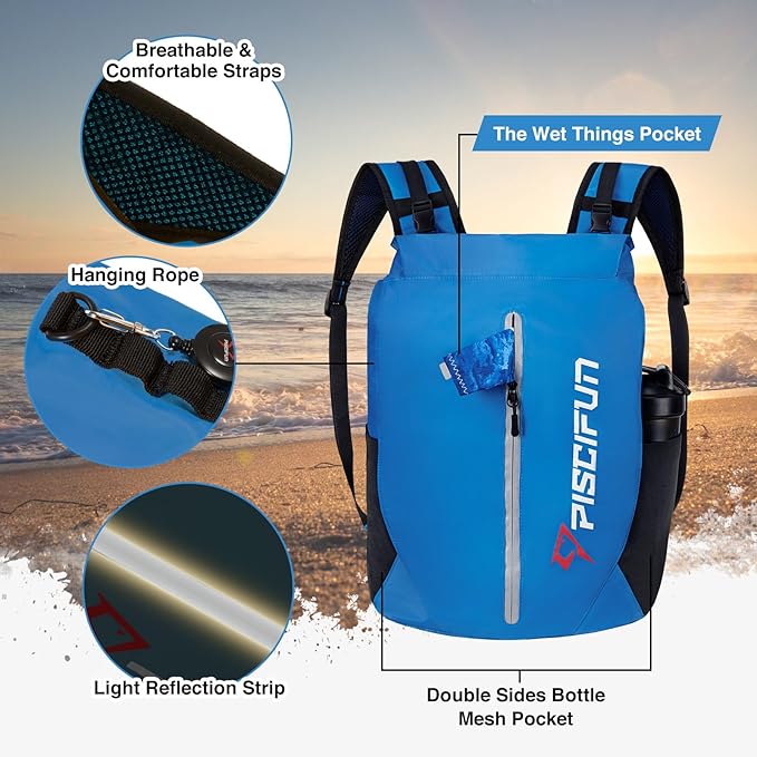 Piscifun Dry Bag Waterproof, Lightweight Dry Backpack Roll-Top Sealed with Waist Pouch and Phone Case Keeps Gear Dry Inside for Kayaking, Boating 10L 20L 30L-StrideForce Fitness