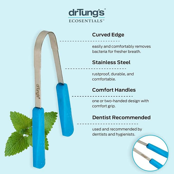 drTung's Stainless Tongue Scraper - Tongue Cleaner for Adults, Kids, Helps Freshens Breath, Easy to Use Comfort Grip Handle, Comes with Travel Case - Stainless Steel Tongue Scrapers (2 Count)