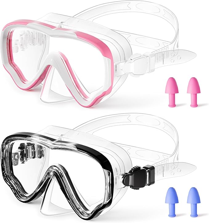 Kids Swim Goggles with Nose Cover, Snorkel Diving Mask Anti-Fog Anti-UV, Snorkeling Gear Swimming Goggles for Kids 3-14 2PCS-StrideForce Fitness