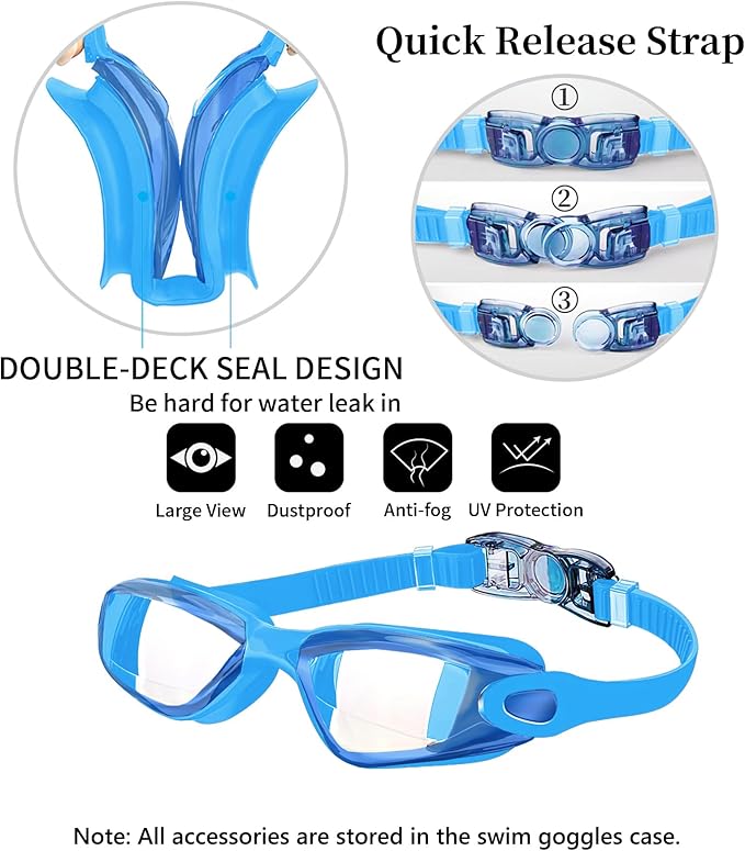 Swim Goggles Swimming Goggles No Leaking with Nose Clip, Earplugs, Swim Cap and Case for Men Women-StrideForce Fitness