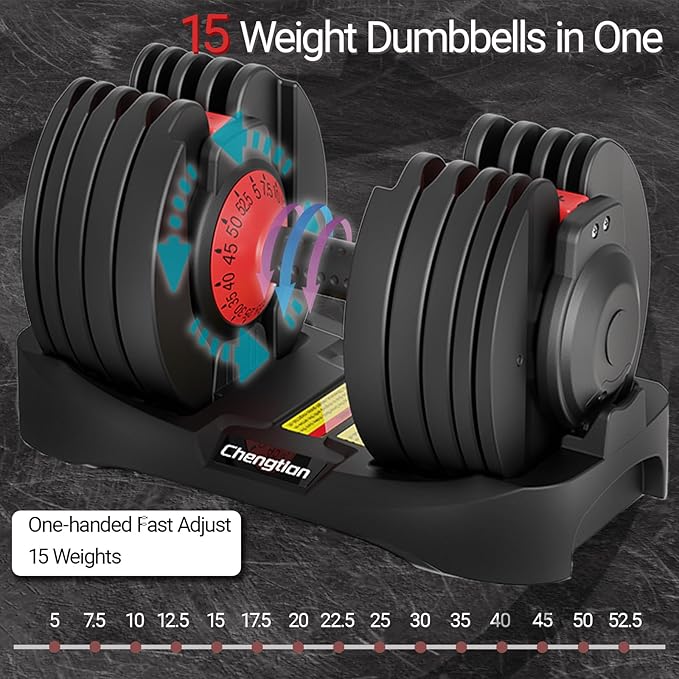 Adjustable Dumbbells 25/52.5 lbs, 9/15 in - Adjustable Weight Dumbbell Set for Full Body Exercise Training Fitness Workout in Home Gym-StrideForce Fitness