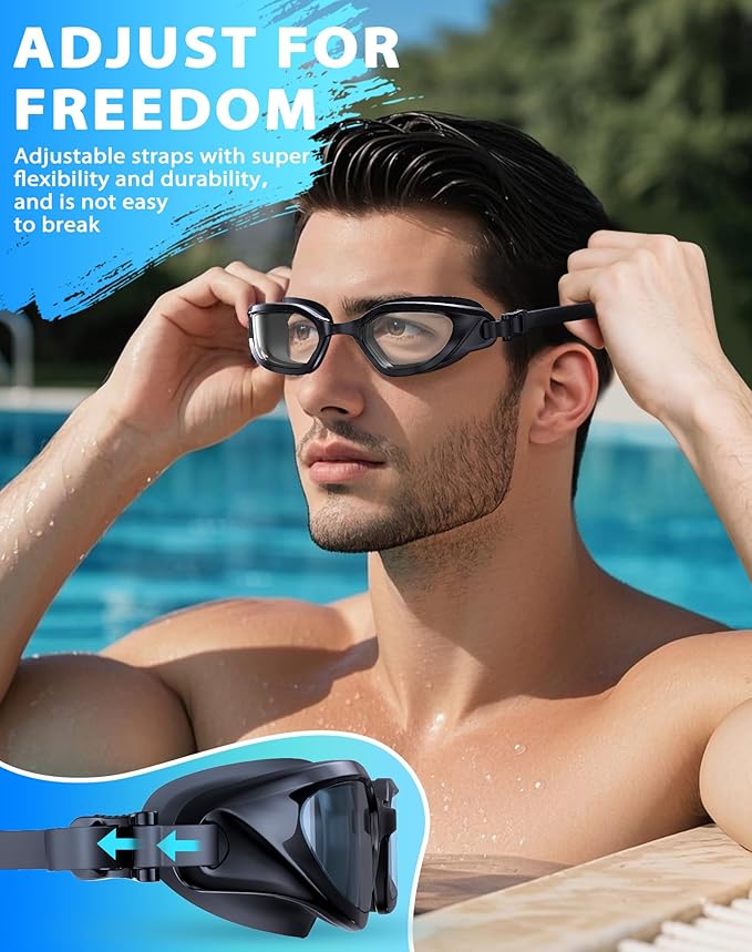 Swim Goggles, Unisex Adult Swimming Goggles Anti Fog Anti UV No Leakage Wide View for Men Women Youth-StrideForce Fitness