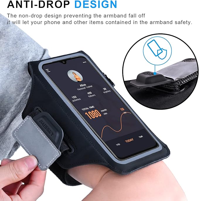 Running Armband with Earphone Bag Cell Phone Armband for iPhone 16/15/14/13/12 Pro, Galaxy S21/S20, Water Resistant Sports Phone Holder & Zipper Slot Car Key Holder for 6.4 inch Phone-StrideForce Fitness