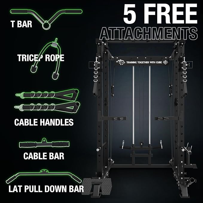 Mikolo Power Cage, 1500lbs Power Rack with LAT PullDown and Cable Crossover System, Squat Rack with Pulley System, Weight Cage for Home Gym with Training Attachments-StrideForce Fitness