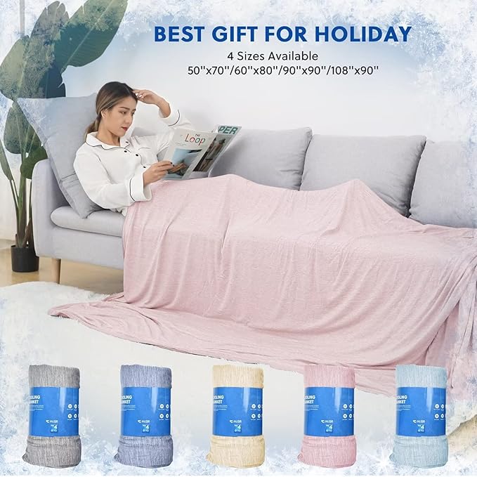 HOMFINE Cooling Blankets for Hot Sleepers - Summer Blanket Thin Lightweight Breathable Soft Double Side Enhanced Cooling for Bed Couch Sofa, Keep Cool for Night Sweats (Pink, 108 x 90 inches)-StrideForce Fitness