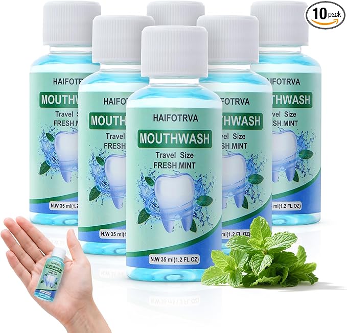 10 Pcs Mini Mouthwash Travel Size Bulk,Blue Portable Mint Flavor Mini Mouthwash Individual 35ml/1.2oz On The Go Mouth Wash Small Bottle for Travel,Office,Toiletry Kits