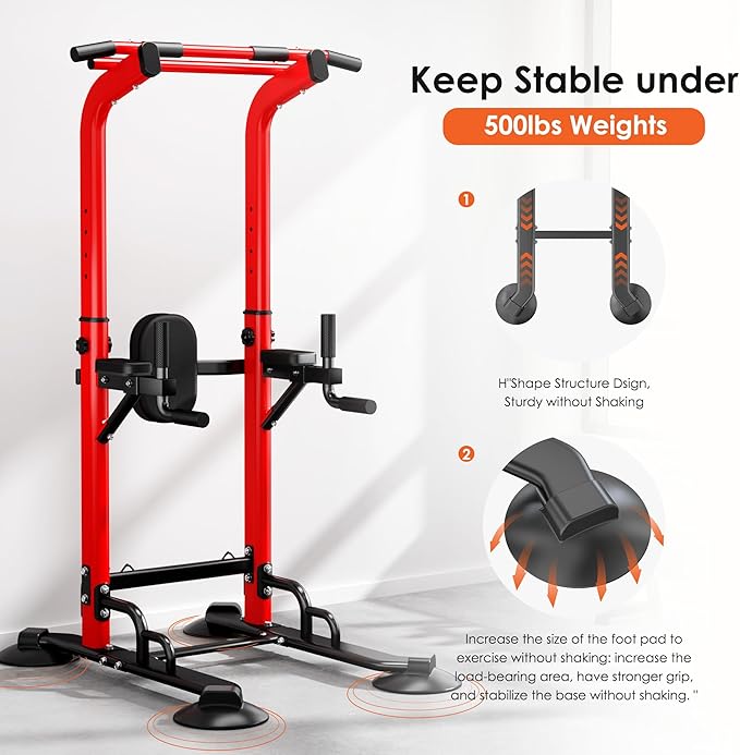 soges Power Tower Pull Up Bar Station, Dip Station for Home Gym, Height Adjustable Heavy Duty Strength Home Training Fitness Workout Equipment-StrideForce Fitness