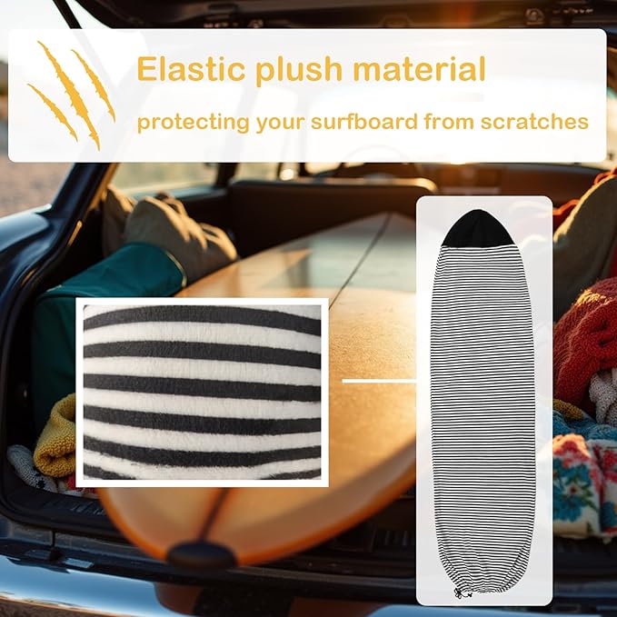 Surf Sock, Surfboard Sock Cover for Longboard Paddleboard Surf Board Sup Paddle Board, 6-8 FT Foot Quick Dry Stretch Surfboard Bag Sleeve with Drawstring Closure-StrideForce Fitness