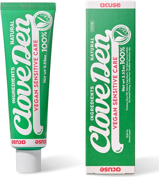 Vegan Fluoride Toothpaste for Sensitive Teeth – Potassium Nitrate & Hydroxyapatite Enamel Support, Anti-Plaque Gum Care, Sensitivity Relief Formula, SLS-Free, Clove Mint, 3.52oz / 100g