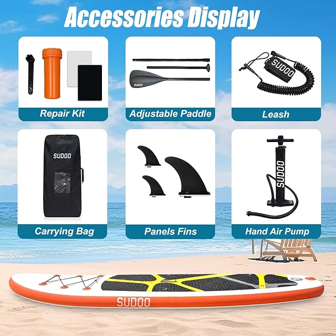 Inflatable Stand Up Paddle Board 10‘x30‘‘- Ultra-Light SUP with Backpack, Pump, Paddle, Coil Leash, 3 Fins, Repair Kit, Stable Design, Non-Slip EVA Deck for Adults & Youth-StrideForce Fitness