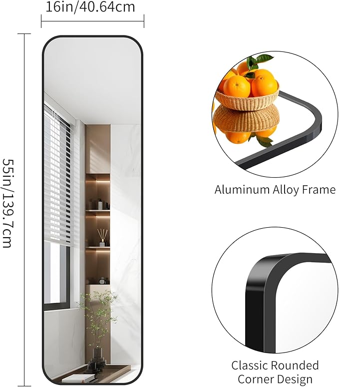 FORBATH Bathroom Mirror 55" x 16", Rectangle Black Bathroom Mirror with Black Aluminum Frame Rounded Corner, Wall Mounted Mirror for Bedroom Entryway Living Room-StrideForce Fitness