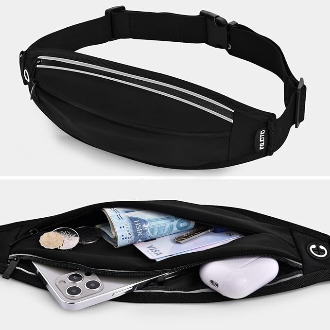 Running Belt Fanny Pack, Running Waist Pack for Women & Men USA Patented Hands-Free Reflective Runner Pouch Belt Fitness Workout Bag No-Bounce Adjustable Sport Travel Fanny Pack Cell (Black)-StrideForce Fitness