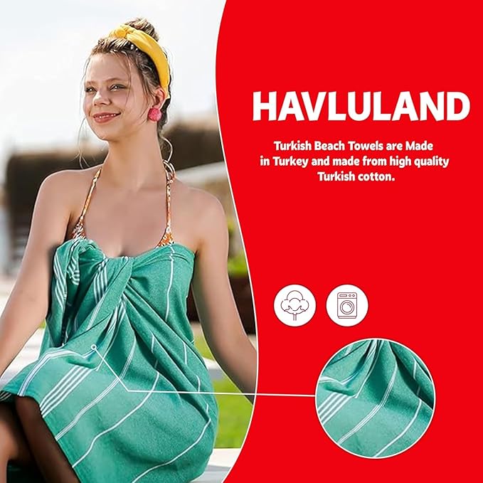 HAVLULAND Turkish Beach Towels Oversized -100% Turkish Cotton Super Soft Lightweight - Absorbent and Quick Drying Bath Towel - Sand Free Beach Towel - Turkish Towels for Adults (Black, 12 Pack)-StrideForce Fitness