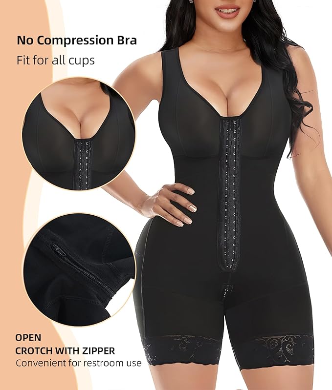 YIANNA Fajas Colombianas Shapewear for Women Tummy Control Post Surgery Full Body Shaper Butt Lifter with Zipper Crotch-StrideForce Fitness
