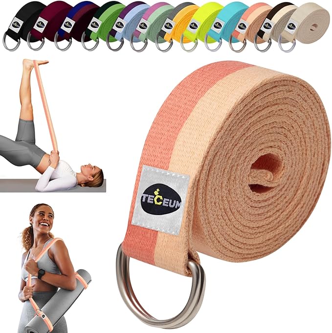 TECEUM Yoga Strap & Mat Strap – 2 IN 1 – Cotton – 6 ft 8 ft 10 ft (30+ colors) – Adjustable Non-Slip Belt for Yoga, Pilates, Stretching, Physical Therapy, Fitness & Home Workout – For Carrying Mats-StrideForce Fitness