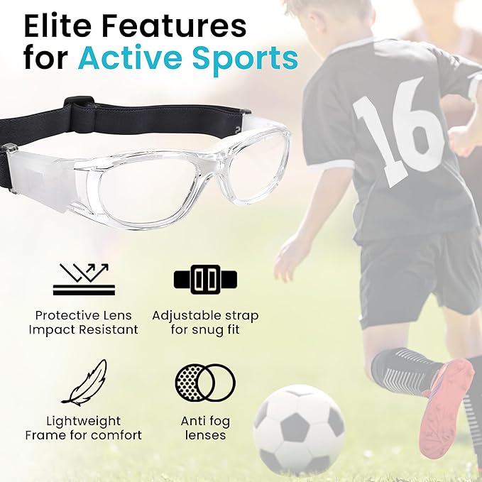 BLUE CUT Safety Basketball Goggles For Kids for Outdoor Sports Activities Anti Fog Replaceable to Prescription Lenses-StrideForce Fitness