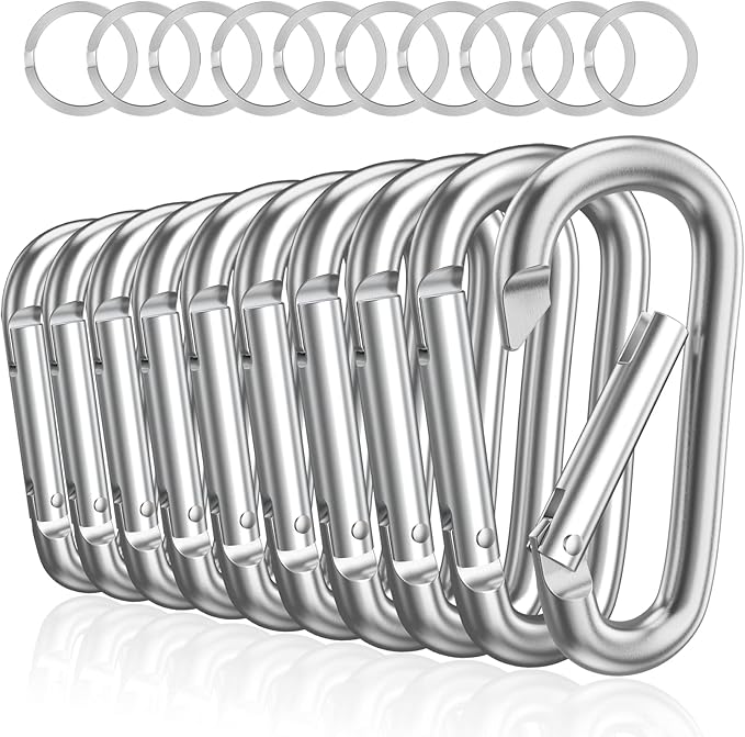 sprookber 3" Aluminum Carabiner D Ring, Caribeener Clips, Spring Snap Hook for Keychain Clip, Set of 10-StrideForce Fitness