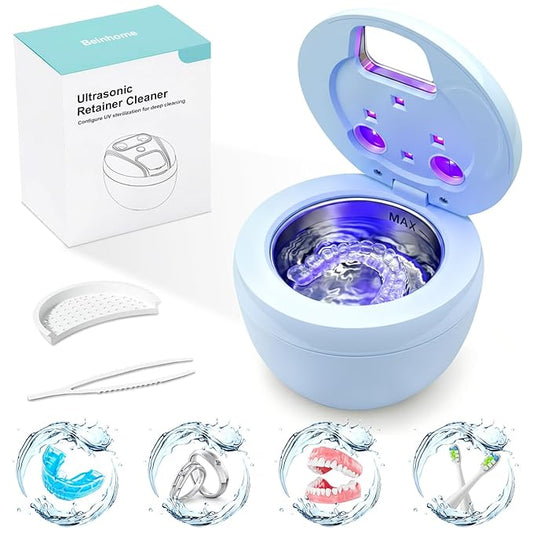 Dental Ultrasonic Retainer Cleaner Machine - Dental Cleaning Pod for Denture, Mouth Guard, Aligner, Night Guard, Braces, Toothbrush Heads, Jewelry, 45kHz Sonic Cleaner with Digital Timer & 200ML