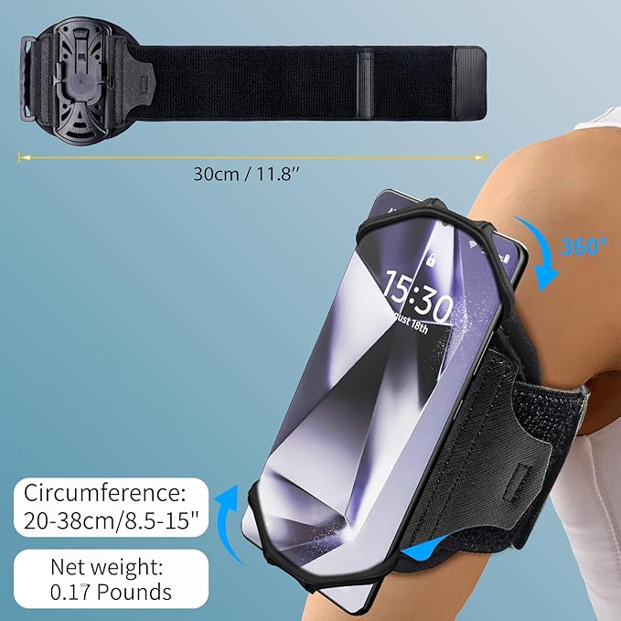 Running Armband 360°Rotatable for Phone Holder,Upgrade Anti-Drop Forearm Phone Armband for iPhone 16/15/14/Pro/Mini/12/11/SE/XR XS,Fits All 4-6.5 Inch Smartphones (ArmBlack)-StrideForce Fitness