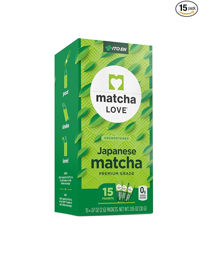 Matcha Love Japanese Matcha Unsweetened Green Tea Powder, 15 Single Serve Packets, 1.05 Ounces-StrideForce Fitness