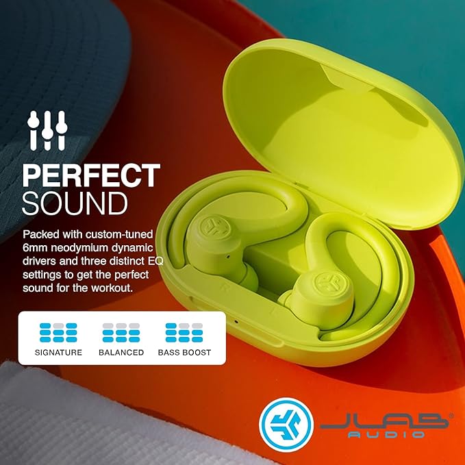 JLab Go Air Sport True Wireless Earbuds, Yellow, Featuring C3 Clear Calling, Secure Earhook Sport Design, 35+ Hour Bluetooth Playtime, and 3 EQ Sound Settings-StrideForce Fitness