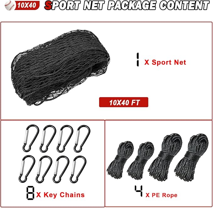 Baseball Softball Backstop Nets,Sports Net,Sports Netting Barrier,Sports Netting for Backyard,Twisted Knotted PE Net-StrideForce Fitness