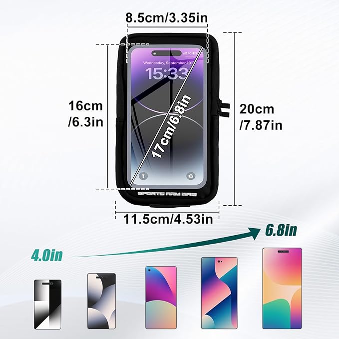 Phone Holder for Running, Running Armband Phone Holder with Carabiner, Phone Armbands for iPhone 16 15 14 13 12 11Pro Max & Galaxy S25/S24/S23, Cell Phone Armband Up to 6.8'' Phone (Black)-StrideForce Fitness