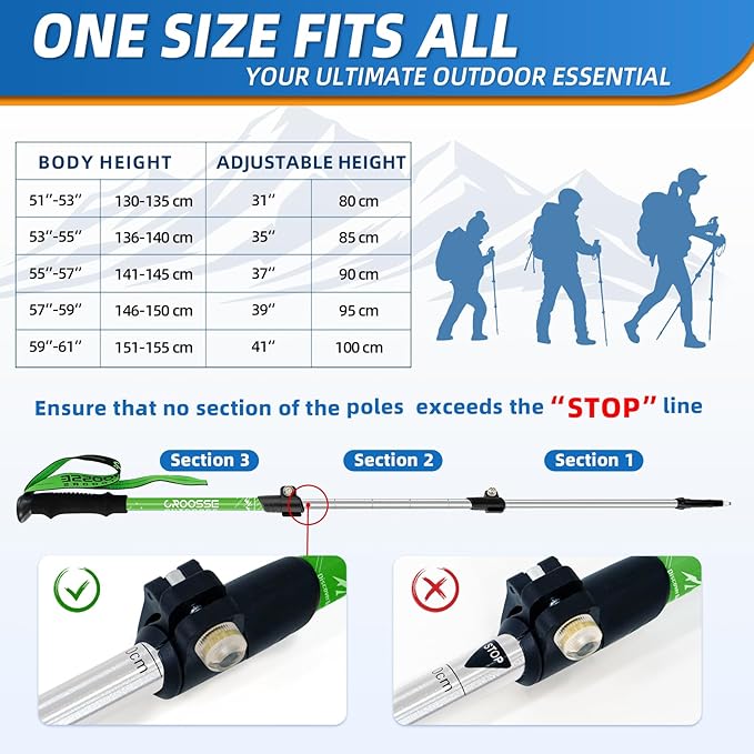 Lightweight Collapsible Kids Hiking Poles - Retractable Kids Hiking Stick, Telescoping Aluminum Trekking Poles 2 Pack, Adjustable Kids Ski Poles by Croosse-StrideForce Fitness