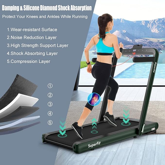 GYMAX Walking Pad, 4.75HP Under Desk Treadmill with LED Touch Screen, App Control, Built-in Speaker & Handle, 2 in 1 Folding Compact Portable Treadmill for Home Small Space-StrideForce Fitness