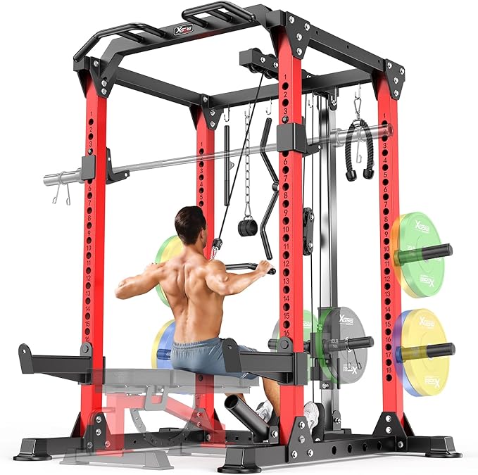 Power Cages Multi-Purpose Squat Rack with Cable Crossover System, Matching Weight Bench, Olympic Barbell Weight Set for Garage and Home Gyms-StrideForce Fitness