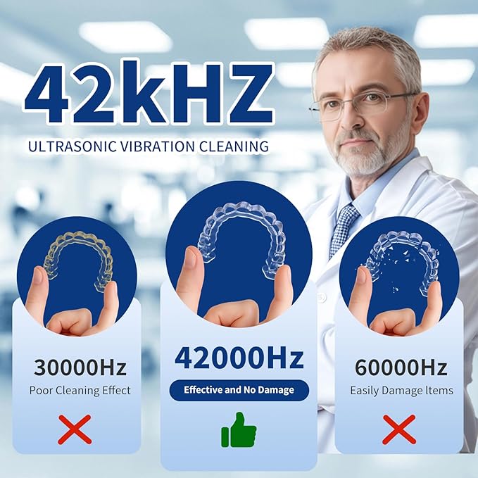 Ultrasonic Denture Cleaner Machine,Portable 42kHz with UV Light Sonic False Teeth Cleaning Kit for Retainers, Aligners, Dentures, Mouthguards, Braces, Jewelry - One Button Operation, Black