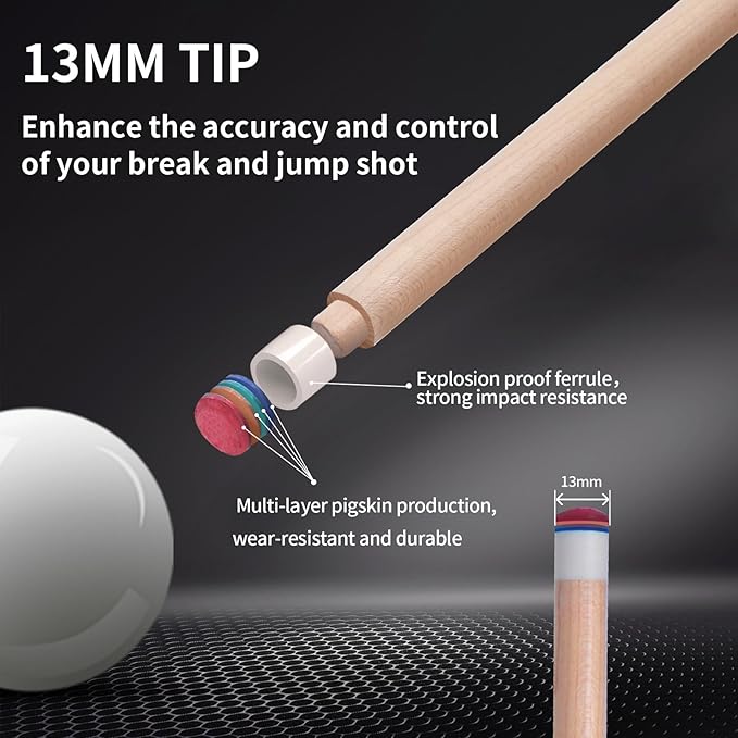 Kmise Professional Pool Cue Stick - 19 20 21oz Canadian Maple Cue Sticks, Low Deflection Shaft with Telescopic Carbon Fiber Extension, Pool Sticks for Aults, Billiard Cue Sticks with Leather Cue Case-StrideForce Fitness