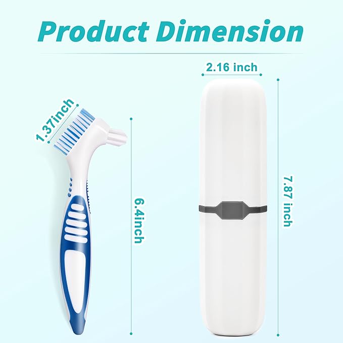 6 Pcs Denture Brush Set for False Teeth with White Carrying Case, Denture Toothbrushes with Double Sided Design, Dental Brush with Multi-Layered Soft Bristles and Rubber Anti-Slip Handle, 4 Colors