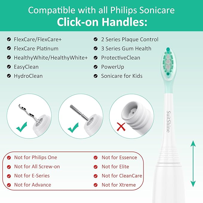 Replacement Toothbrush Heads Compatible with Philips Sonicare Electric Brush and More Click-on Handles 8 Pack White