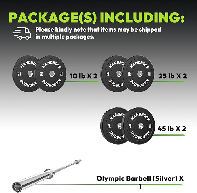 Olympic Bumper Plates Set 2 Inch, 10-55 lbs Rubber Weight Plates with 45 lb (20kg) Black/Silver Barbell, Strength Training & Weight Lifting for Home Gym-StrideForce Fitness