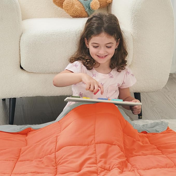 yescool Weighted Blanket (7 lbs, 41" x 60", Orange) Cooling Heavy Blanket for Sleeping Perfect for 60-90 lbs, Breathable Blanket with Premium Glass Bead, Machine Washable-StrideForce Fitness