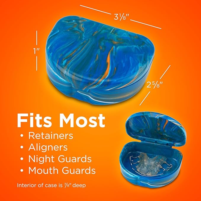 Practicon Marble Retainer Cases, Orthodontic Aligner Case, Mouth Guard Holder (3 Pack) (Blue Orange)