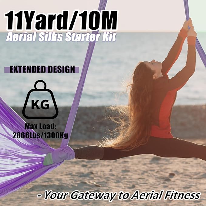 Aerial Silks Kit & Aerial Yoga Hammock - 11Yd Premium Fabric Hardware - Easy Setup for Flying Yoga, Aerial Swing & Fitness - Supports Up to 14ft Rigging-StrideForce Fitness