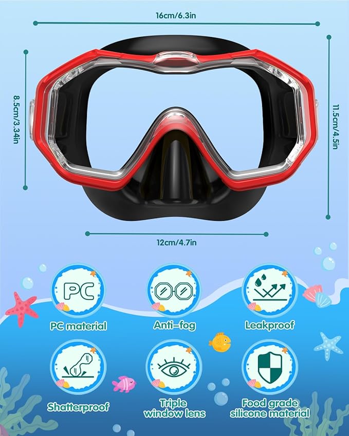 W WSTOO Kids Swim Goggles with Nose Cover,Snorkel Diving Swimming Mask for Youth 5-15,HD 3-Window Wide Vision Anti-Shattered Lens Anti-Fog&Leak-StrideForce Fitness